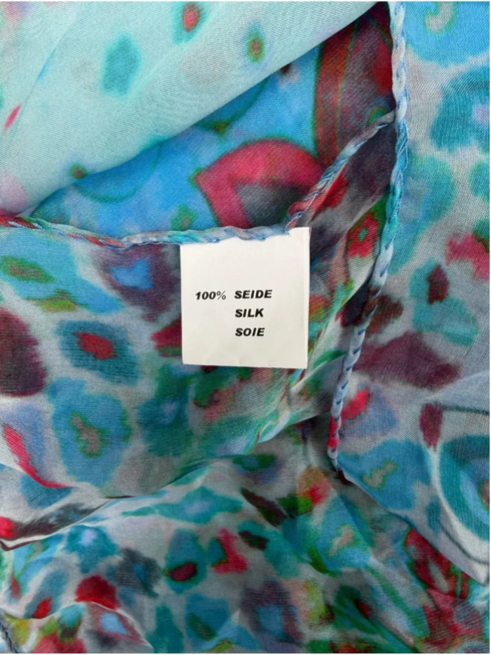 Silk Paisley Floral Scarf Wrap Turquoise Red Boho Lightweight 67” x 25”